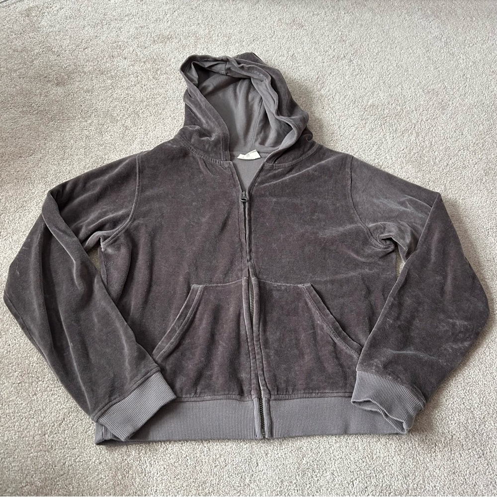 Pact Organic Cotton Grey Velour Zip Up Hoodie and Wide Leg Sweatpants Set